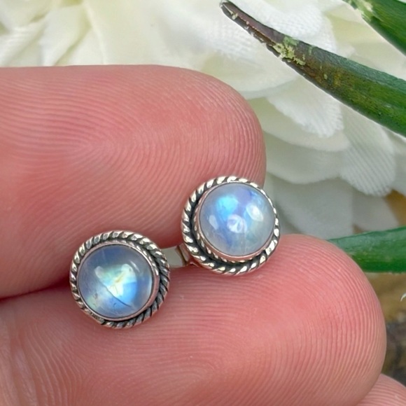 Southwest Jewelry - Pure Sterling Silver 925 Purple Blue Yellow Rainbow Moonstone Post Earrings